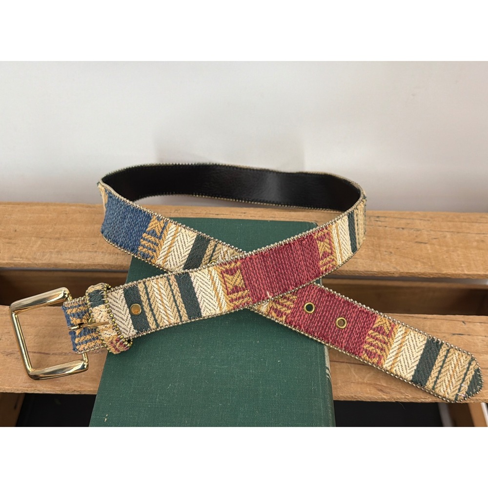 Absolutely Fresh Vtg Southwestern Tapestry Belt Gold Buckle Made in USA ML 32"